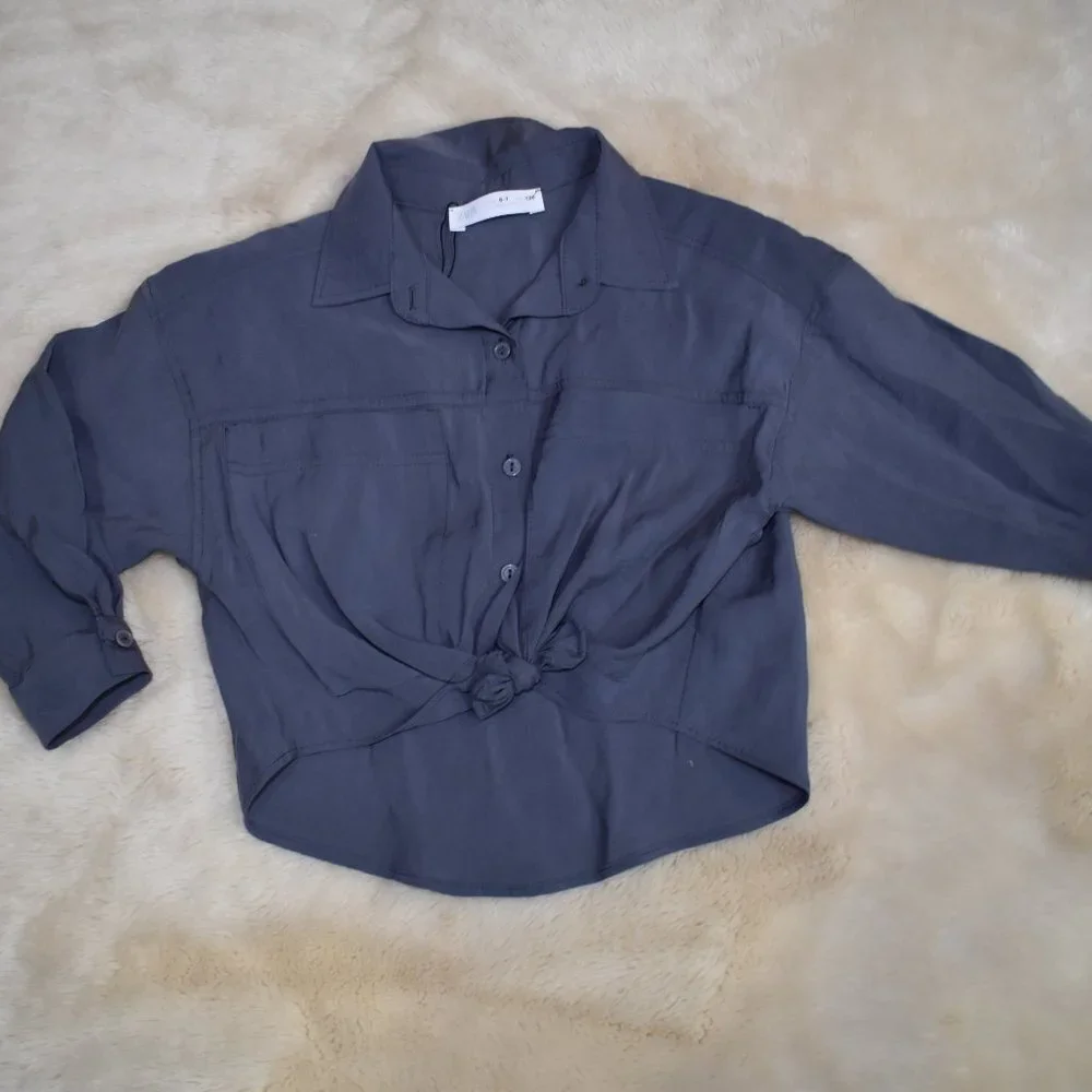Zara Girls Button Down Long Sleeve Blouse Size 6/7 Blue
